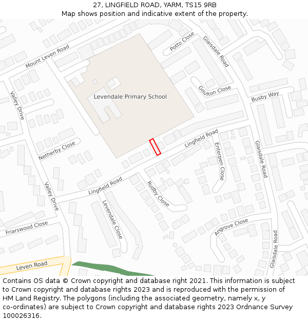27, LINGFIELD ROAD, YARM, TS15 9RB: Location map and indicative extent of plot