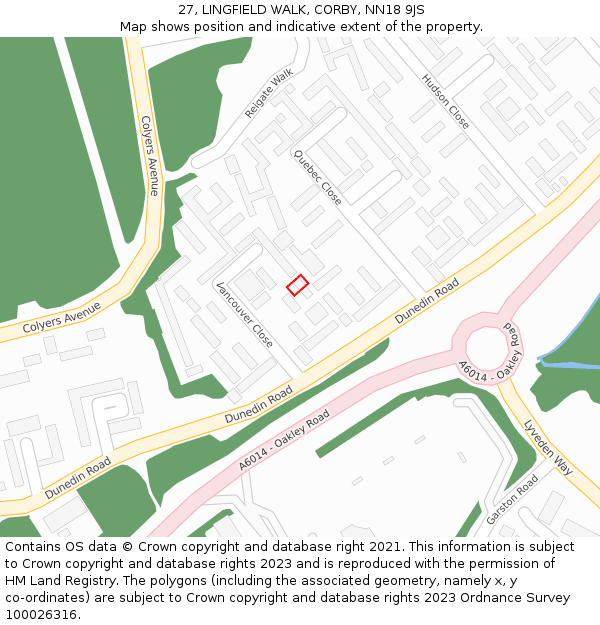 27, LINGFIELD WALK, CORBY, NN18 9JS: Location map and indicative extent of plot