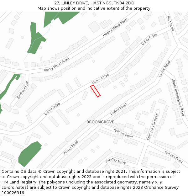 27, LINLEY DRIVE, HASTINGS, TN34 2DD: Location map and indicative extent of plot