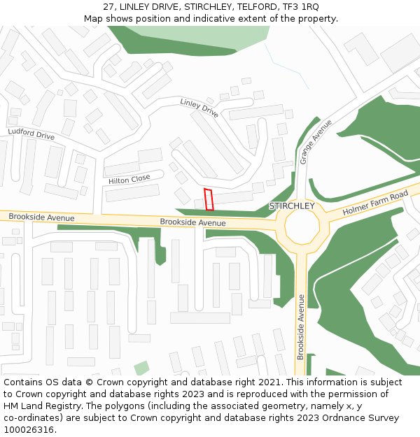 27, LINLEY DRIVE, STIRCHLEY, TELFORD, TF3 1RQ: Location map and indicative extent of plot