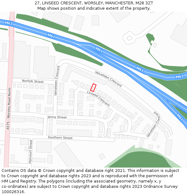 27, LINSEED CRESCENT, WORSLEY, MANCHESTER, M28 3ZT: Location map and indicative extent of plot