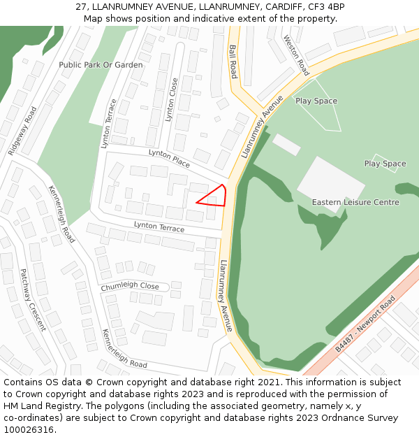 27, LLANRUMNEY AVENUE, LLANRUMNEY, CARDIFF, CF3 4BP: Location map and indicative extent of plot