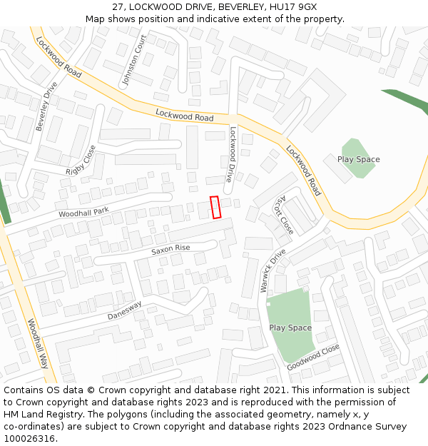 27, LOCKWOOD DRIVE, BEVERLEY, HU17 9GX: Location map and indicative extent of plot