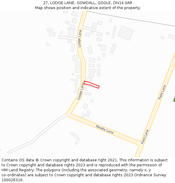 27, LODGE LANE, GOWDALL, GOOLE, DN14 0AR: Location map and indicative extent of plot