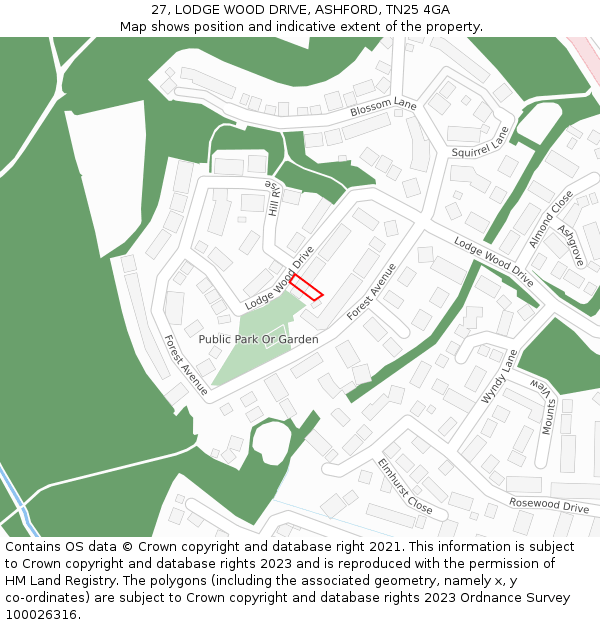 27, LODGE WOOD DRIVE, ASHFORD, TN25 4GA: Location map and indicative extent of plot