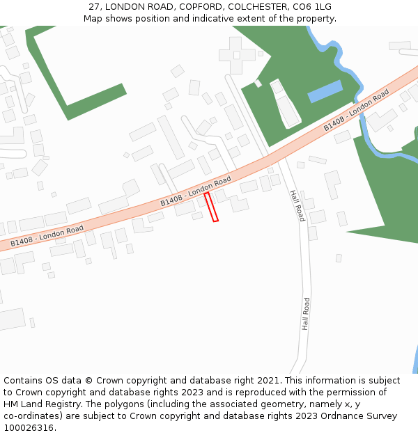 27, LONDON ROAD, COPFORD, COLCHESTER, CO6 1LG: Location map and indicative extent of plot