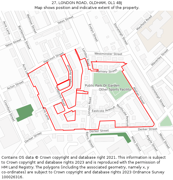 27, LONDON ROAD, OLDHAM, OL1 4BJ: Location map and indicative extent of plot