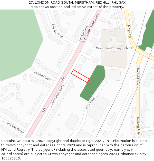 27, LONDON ROAD SOUTH, MERSTHAM, REDHILL, RH1 3AX: Location map and indicative extent of plot