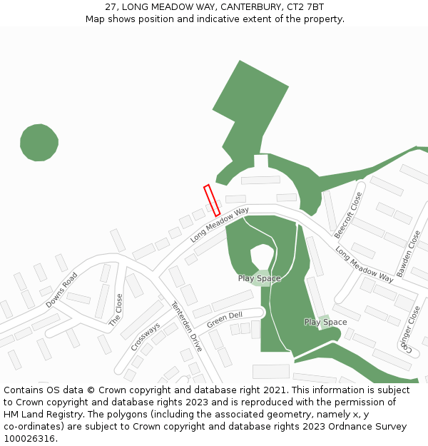 27, LONG MEADOW WAY, CANTERBURY, CT2 7BT: Location map and indicative extent of plot