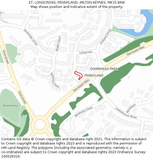 27, LONGCROSS, PENNYLAND, MILTON KEYNES, MK15 8AW: Location map and indicative extent of plot
