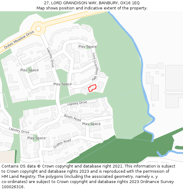 27, LORD GRANDISON WAY, BANBURY, OX16 1EQ: Location map and indicative extent of plot