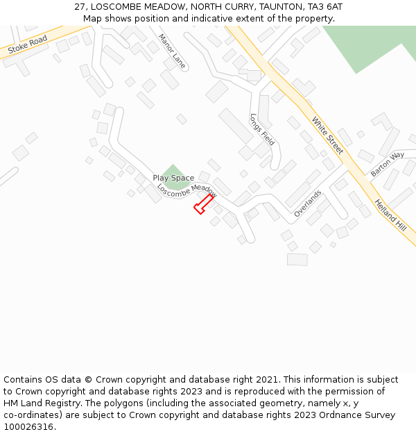 27, LOSCOMBE MEADOW, NORTH CURRY, TAUNTON, TA3 6AT: Location map and indicative extent of plot