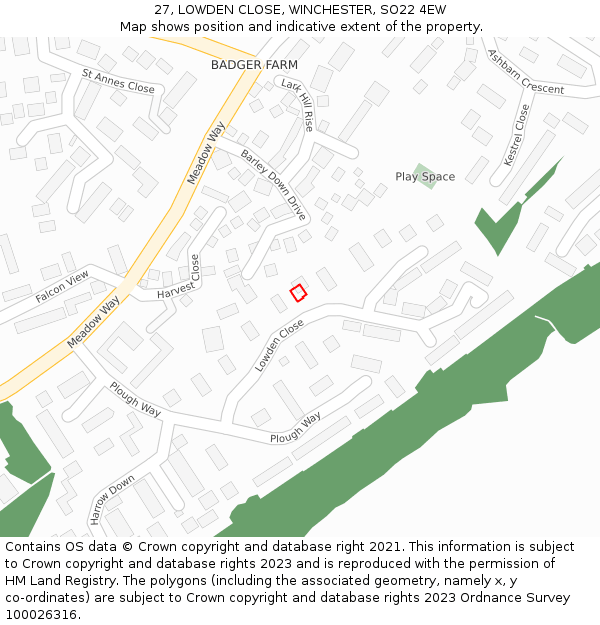 27, LOWDEN CLOSE, WINCHESTER, SO22 4EW: Location map and indicative extent of plot