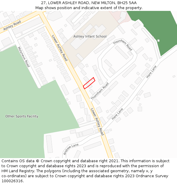 27, LOWER ASHLEY ROAD, NEW MILTON, BH25 5AA: Location map and indicative extent of plot