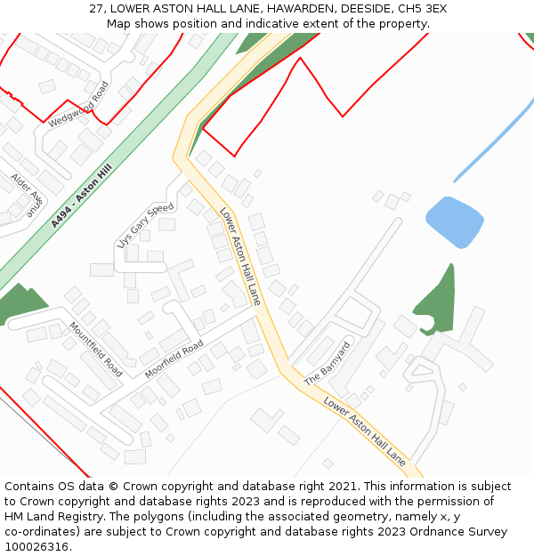 27, LOWER ASTON HALL LANE, HAWARDEN, DEESIDE, CH5 3EX: Location map and indicative extent of plot