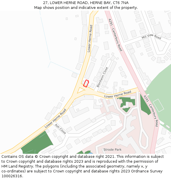 27, LOWER HERNE ROAD, HERNE BAY, CT6 7NA: Location map and indicative extent of plot