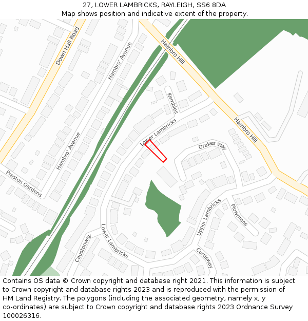 27, LOWER LAMBRICKS, RAYLEIGH, SS6 8DA: Location map and indicative extent of plot