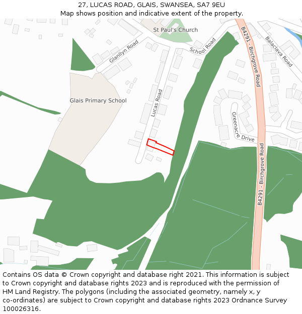 27, LUCAS ROAD, GLAIS, SWANSEA, SA7 9EU: Location map and indicative extent of plot