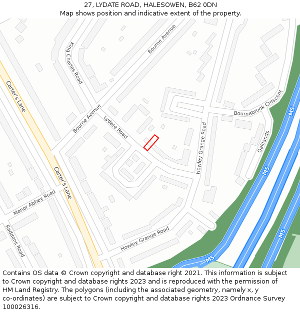 27, LYDATE ROAD, HALESOWEN, B62 0DN: Location map and indicative extent of plot