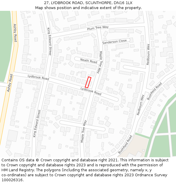 27, LYDBROOK ROAD, SCUNTHORPE, DN16 1LX: Location map and indicative extent of plot