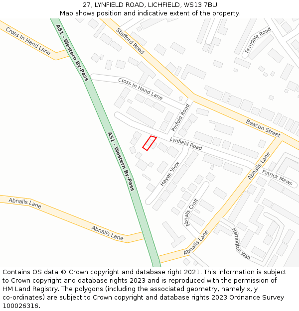 27, LYNFIELD ROAD, LICHFIELD, WS13 7BU: Location map and indicative extent of plot