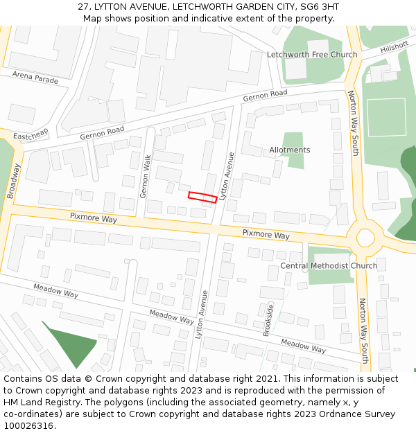 27, LYTTON AVENUE, LETCHWORTH GARDEN CITY, SG6 3HT: Location map and indicative extent of plot