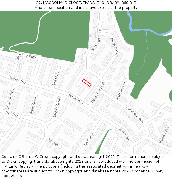 27, MACDONALD CLOSE, TIVIDALE, OLDBURY, B69 3LD: Location map and indicative extent of plot
