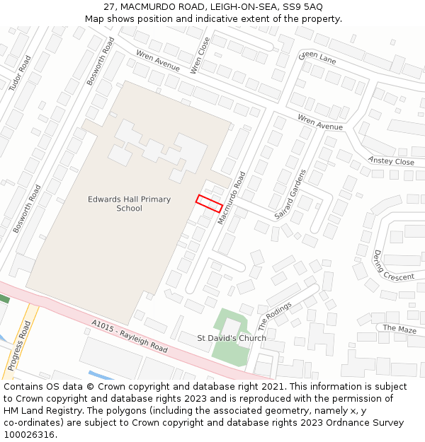 27, MACMURDO ROAD, LEIGH-ON-SEA, SS9 5AQ: Location map and indicative extent of plot