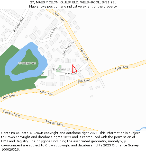 27, MAES Y CELYN, GUILSFIELD, WELSHPOOL, SY21 9BL: Location map and indicative extent of plot