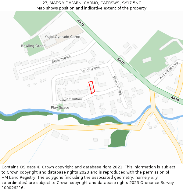 27, MAES Y DAFARN, CARNO, CAERSWS, SY17 5NG: Location map and indicative extent of plot