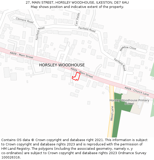 27, MAIN STREET, HORSLEY WOODHOUSE, ILKESTON, DE7 6AU: Location map and indicative extent of plot