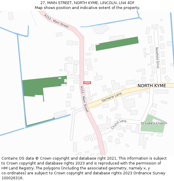 27, MAIN STREET, NORTH KYME, LINCOLN, LN4 4DF: Location map and indicative extent of plot