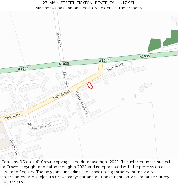 27, MAIN STREET, TICKTON, BEVERLEY, HU17 9SH: Location map and indicative extent of plot