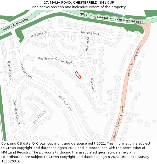 27, MALIA ROAD, CHESTERFIELD, S41 0UF: Location map and indicative extent of plot