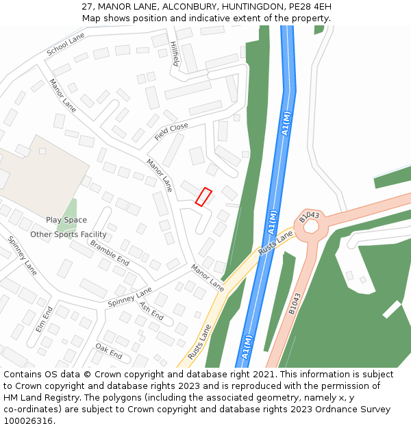 27, MANOR LANE, ALCONBURY, HUNTINGDON, PE28 4EH: Location map and indicative extent of plot