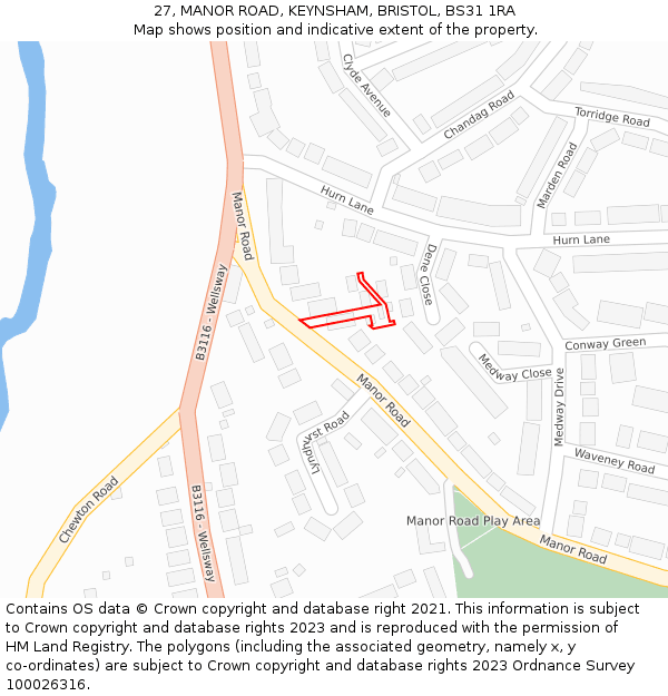 27, MANOR ROAD, KEYNSHAM, BRISTOL, BS31 1RA: Location map and indicative extent of plot