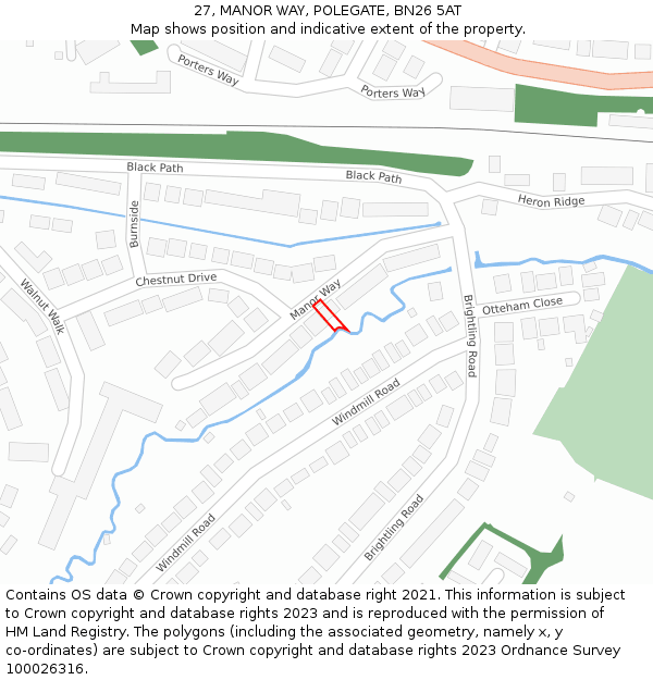 27, MANOR WAY, POLEGATE, BN26 5AT: Location map and indicative extent of plot