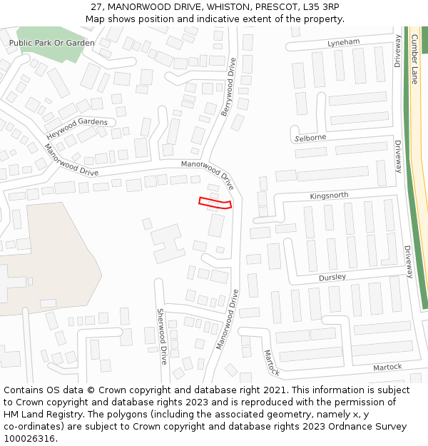 27, MANORWOOD DRIVE, WHISTON, PRESCOT, L35 3RP: Location map and indicative extent of plot