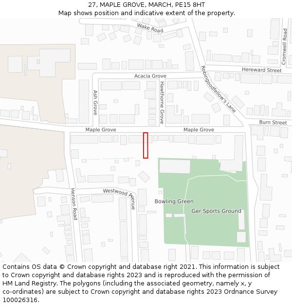 27, MAPLE GROVE, MARCH, PE15 8HT: Location map and indicative extent of plot