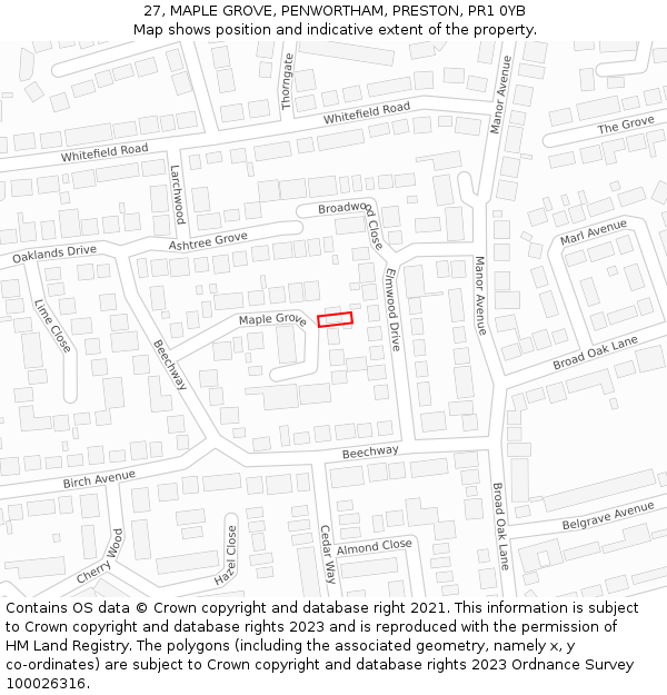 27, MAPLE GROVE, PENWORTHAM, PRESTON, PR1 0YB: Location map and indicative extent of plot