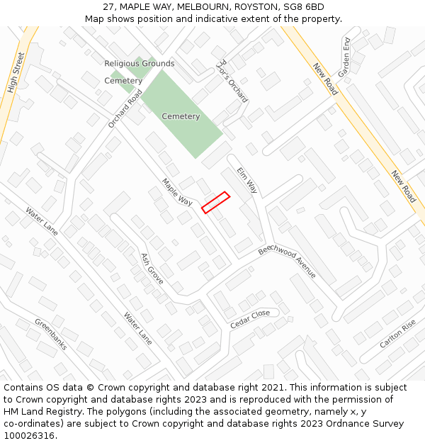 27, MAPLE WAY, MELBOURN, ROYSTON, SG8 6BD: Location map and indicative extent of plot