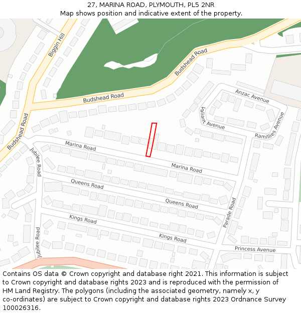 27, MARINA ROAD, PLYMOUTH, PL5 2NR: Location map and indicative extent of plot