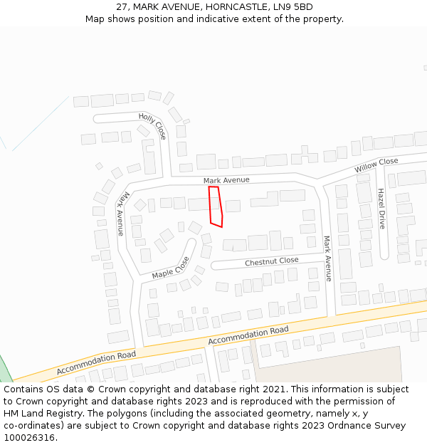 27, MARK AVENUE, HORNCASTLE, LN9 5BD: Location map and indicative extent of plot