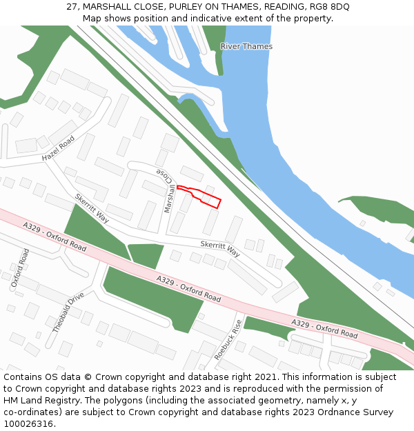 27, MARSHALL CLOSE, PURLEY ON THAMES, READING, RG8 8DQ: Location map and indicative extent of plot