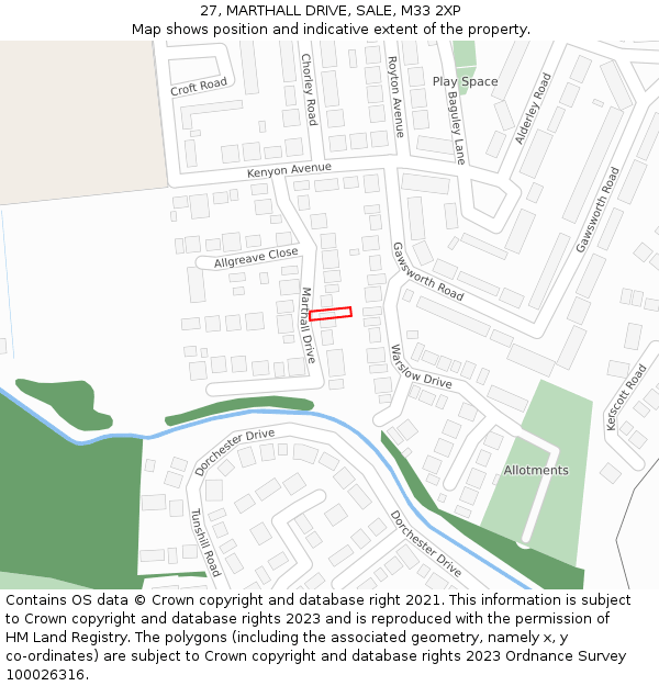 27, MARTHALL DRIVE, SALE, M33 2XP: Location map and indicative extent of plot