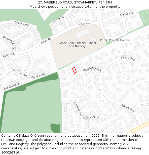 27, MASEFIELD ROAD, STOWMARKET, IP14 1TH: Location map and indicative extent of plot