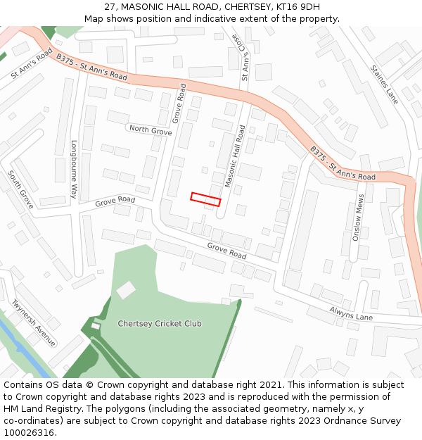 27, MASONIC HALL ROAD, CHERTSEY, KT16 9DH: Location map and indicative extent of plot