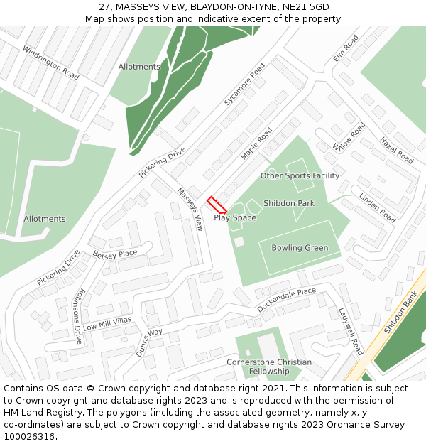 27, MASSEYS VIEW, BLAYDON-ON-TYNE, NE21 5GD: Location map and indicative extent of plot