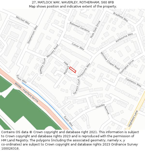 27, MATLOCK WAY, WAVERLEY, ROTHERHAM, S60 8FB: Location map and indicative extent of plot