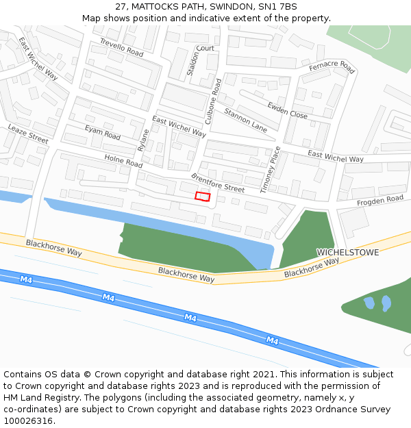 27, MATTOCKS PATH, SWINDON, SN1 7BS: Location map and indicative extent of plot